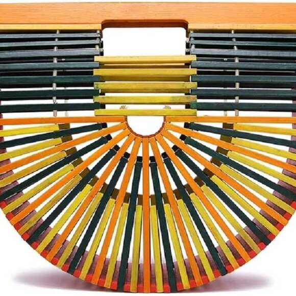 Women's Bamboo Handbag by Handmade Straw Bag,Tote Bamboo Purse Natural Basket Ba